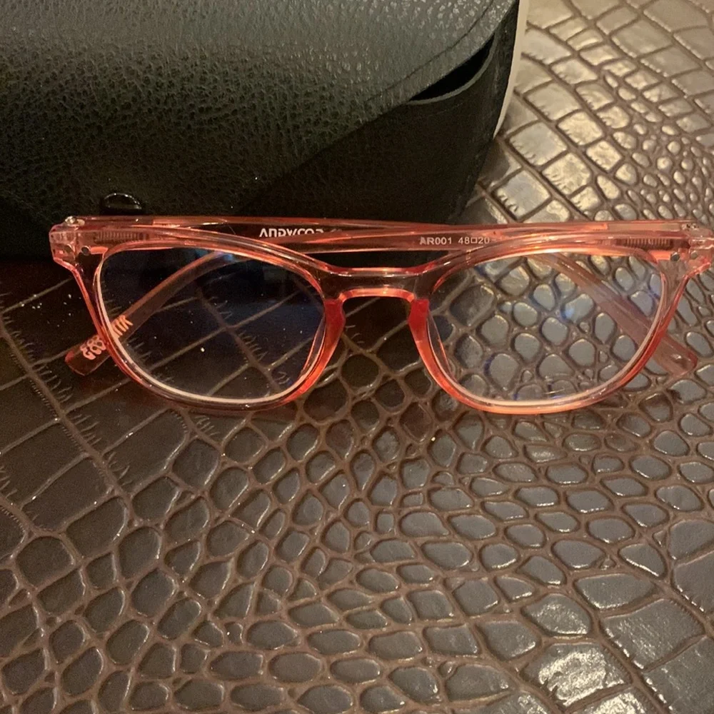 🌹 ANDWOOD • Blue-light Blocking Clear Pink 100% UV glasses & Case EUC